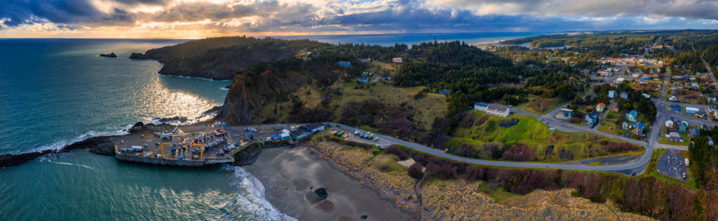 An aerial view of the Port of Port Orford